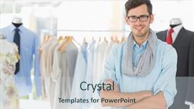  Presentation with fashion - Colorful slide deck enhanced with stole - smiling handsome male fashion designer backdrop and a lemonade colored foreground