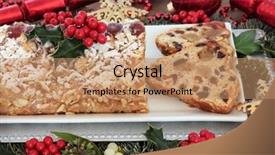  Presentation with holly - Colorful presentation theme enhanced with stollen christmas cake with red and gold bauble decorations holly and winter greenery backdrop and a coral colored foreground