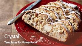  Presentation with traditional wood - Presentation with stollen with nuts and marzipan background and a tawny brown colored foreground