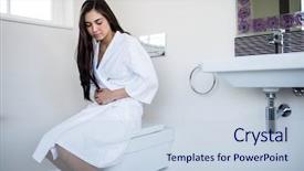 Presentation with toilet - Amazing slide set having stomach ache - woman in bathrobe with bellyache backdrop and a lemonade colored foreground