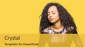  Presentation with curly hair - PPT theme featuring stomach because nausea painful disease background and a yellow colored foreground