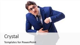  Presentation with unhappy - Amazing slide deck having stomach viruses - sick and unhappy businessman isolated backdrop and a white colored foreground