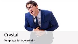  Presentation with premature sick baby incubator - Slides with stomach viruses - sick and unhappy businessman isolated background and a white colored foreground