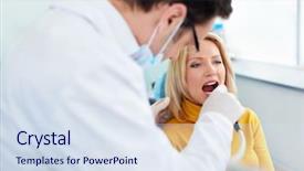  Presentation with clinic - Slides consisting of stomatologie - stomatolog treats teeth patient background and a  colored foreground