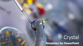  Presentation with equipment - Presentation enhanced with dental implant - stomatology equipment background and a ocean colored foreground