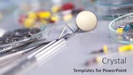  Presentation with equipment - Colorful slides enhanced with dental caries hole tools - stomatology equipment backdrop and a lemonade colored foreground