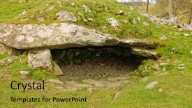  Presentation with stone age - Cool new slide set with stone age burial site backdrop and a gold colored foreground