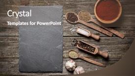  Presentation with wooden board for oktoberfest - PPT theme featuring stone board with different spices background and a violet colored foreground