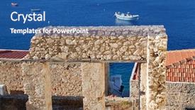  Presentation with stone - Theme having stone building by the harbour background and a ocean colored foreground