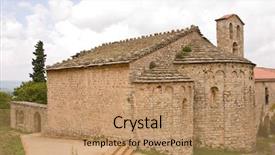  Presentation with old church building - Slides having stone buildings - beautiful old church in catalonia background and a  colored foreground