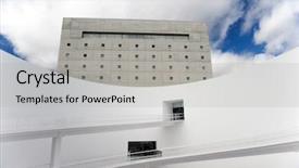  Presentation with blue abstract - Beautiful presentation theme featuring stone buildings - modern abstract building against blue backdrop and a light gray colored foreground