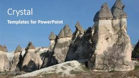  Presentation with caves - Audience pleasing presentation theme consisting of stone chimneys with artificial caves in pasabagi aka the monk's valley in cappadocia turkey backdrop and a teal colored foreground