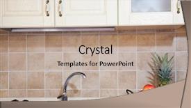  Presentation with safety in kitchen - Slide set consisting of stone countertops - kitchen interior detail background and a coral colored foreground