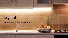  Presentation with interior - Audience pleasing presentation theme consisting of stone countertops - kitchen interior detail backdrop and a coral colored foreground