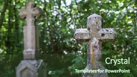  Presentation with stone cross - Colorful PPT theme enhanced with stone cross in a cemetery backdrop and a tawny brown colored foreground