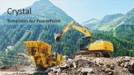  Presentation with earthmoving - Slides having works outdoors at mountains construction background and a light blue colored foreground