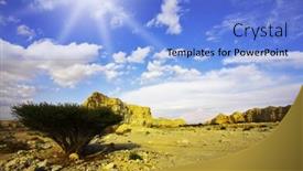  Presentation with desert - Colorful presentation theme enhanced with stone-desert-and-the-tree backdrop and a light blue colored foreground