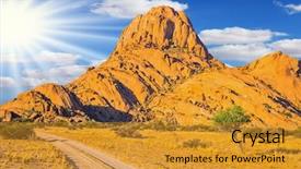  Presentation with oil rig desert - Presentation theme with stone desert picturesque cliffs background and a gold colored foreground