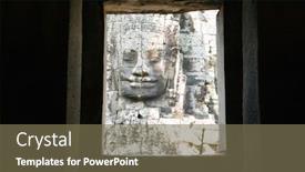  Presentation with stone - Audience pleasing presentation design consisting of stone-face-sculpture-seen-through backdrop and a violet colored foreground