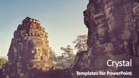  Presentation with khmer - Amazing PPT theme having stone faces of ancient khmer backdrop and a tawny brown colored foreground