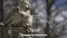  Presentation with spring water - Slide deck with stone fountain shaped figure angel water jets coming out of breasts and mouth spring in spain background and a dark gray colored foreground