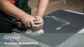  Presentation with furniture - PPT theme enhanced with stone-furniture-production-worker-polishes background and a gray colored foreground