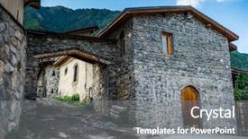  Presentation with old house - Theme enhanced with stone house with wooden door background and a gray colored foreground