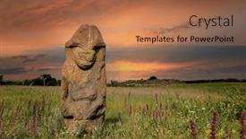  Presentation with ukraine - PPT layouts consisting of stone-idol-in-summer-steppe background and a coral colored foreground