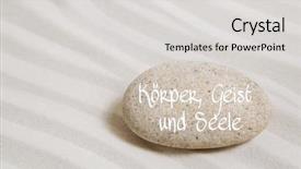  Presentation with mind body - Amazing slide set having stone in the sand with german words for body mind and soul background for spa and wellness concepts backdrop and a light gray colored foreground