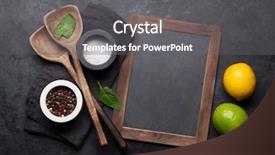  Presentation with cooking oil - Audience pleasing slide deck consisting of stone kitchen table food backdrop and a gray colored foreground