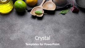  Presentation with cooking utensils - PPT theme enhanced with stone kitchen table food background and a gray colored foreground