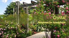  Presentation with garden - Presentation enhanced with stone landscaping flowers and arbor background and a tawny brown colored foreground
