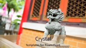  Presentation with lion - Amazing PPT layouts having stone lion statues in temple backdrop and a yellow colored foreground