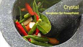  Presentation with thai food kitchen - PPT layouts consisting of stone mortar and pestle thai background and a tawny brown colored foreground