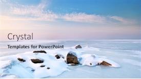 Presentation with winter ice - Audience pleasing PPT theme consisting of stone on ice winter landscape backdrop and a light blue colored foreground