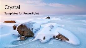  Presentation with winter ice - Amazing PPT layouts having stone on ice winter landscape backdrop and a light blue colored foreground