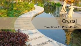  Presentation with garden pond - Colorful slides enhanced with stone path - curving footpath through a tranquil backdrop and a coral colored foreground