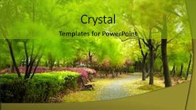  Presentation with green city - Presentation theme consisting of stone path - green city park shanghai china background and a gold colored foreground