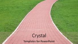  Presentation with way - Presentation theme consisting of stone path - way on grass background and a coral colored foreground