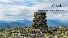  Presentation with mountain top - PPT theme enhanced with stone pile on mountain top in carpathians background and a light blue colored foreground