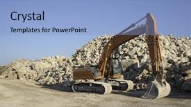  Presentation with excavator - Slides having stone quarry - orange excavator and heaped limestone background and a light blue colored foreground