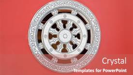  Presentation with buddhism - Cool new presentation design with stone-rosette-relief-window-made backdrop and a coral colored foreground