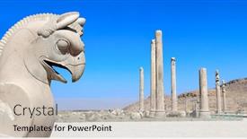  Presentation with world heritage - PPT theme with stone-sculpture-of-griffin background and a soft green colored foreground