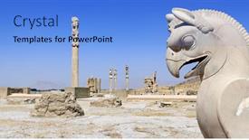  Presentation with iran - PPT theme with stone-sculpture-of-griffin background and a light blue colored foreground