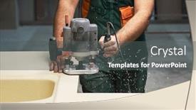  Presentation with carpenter - Audience pleasing PPT theme consisting of stone-sink-furniture-production-carpenter backdrop and a dark gray colored foreground
