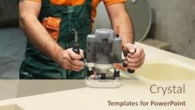  Presentation with furniture - PPT theme with stone-sink-furniture-production-worker background and a lemonade colored foreground