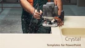  Presentation with furniture - Colorful slide set enhanced with stone-sink-furniture-production-worker backdrop and a lemonade colored foreground