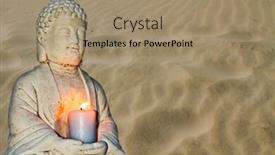  Presentation with buddha - Presentation design having stone statue of a buddha with a candle background and a coral colored foreground
