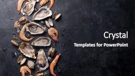  Presentation with seafood - PPT theme consisting of stone table oysters prawn background and a dark gray colored foreground