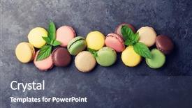  Presentation with sweet - PPT theme enhanced with stone table sweet macarons background and a ocean colored foreground